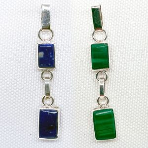 Aros colgante simple reversible rectangular en lapislázuli y malaquita