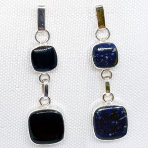 Aros colgante simple reversible rectangular en lapislázuli y obsidiana