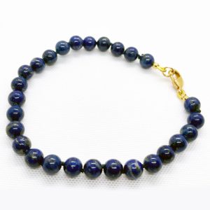 Pulsera bolita 6 mm lapislázuli broche gold filled
