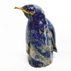 Figura pingüino en piedra lapislázuli y mármol blanco tamaño 7,5 cms aprox