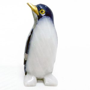Figura pingüino en piedra lapislázuli y mármol blanco tamaño 8,0 cms aprox